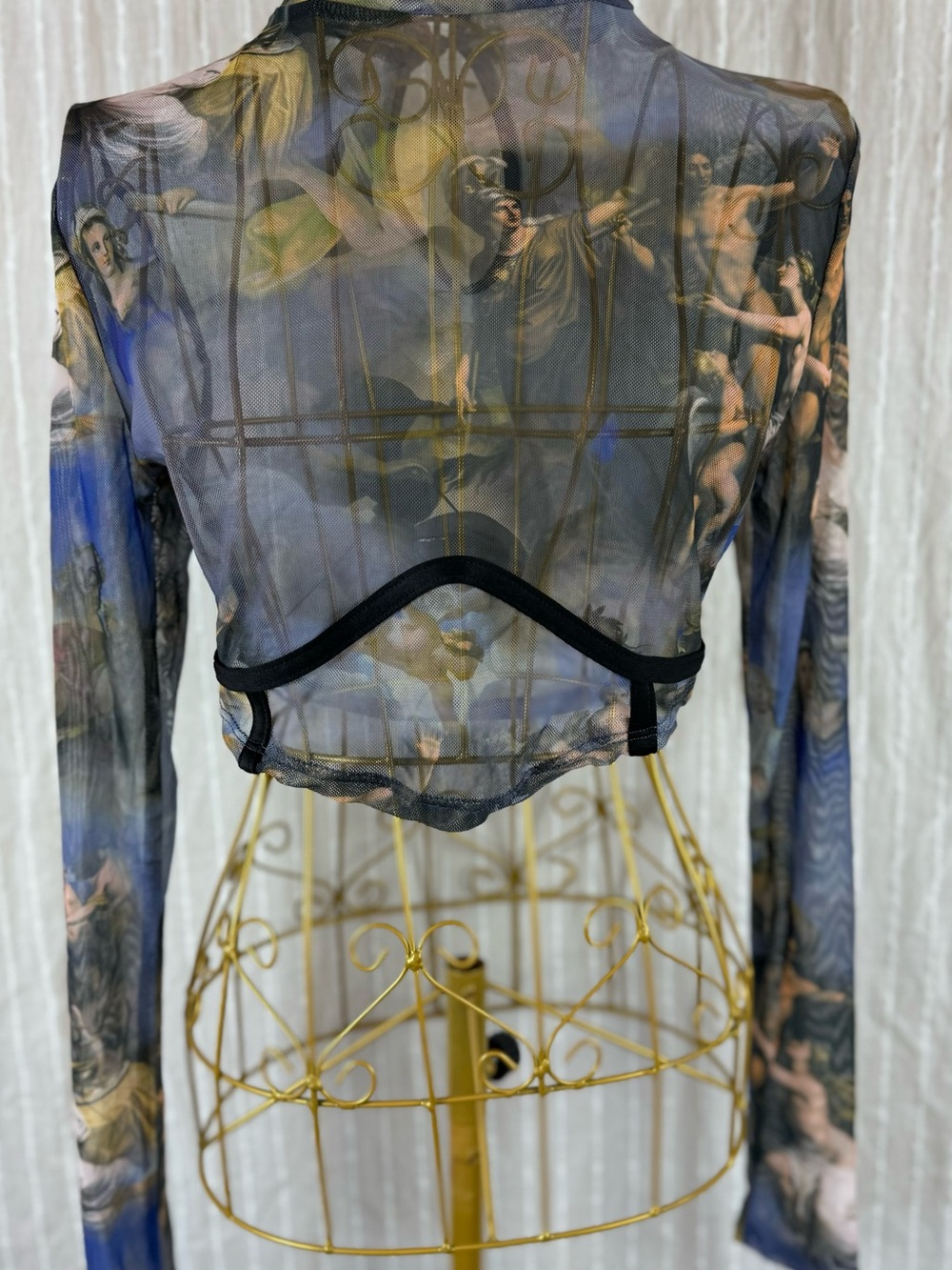 Fashion Nova Renaissance Print Sheer Crop-Top in Size Medium - Picture 5 of 13